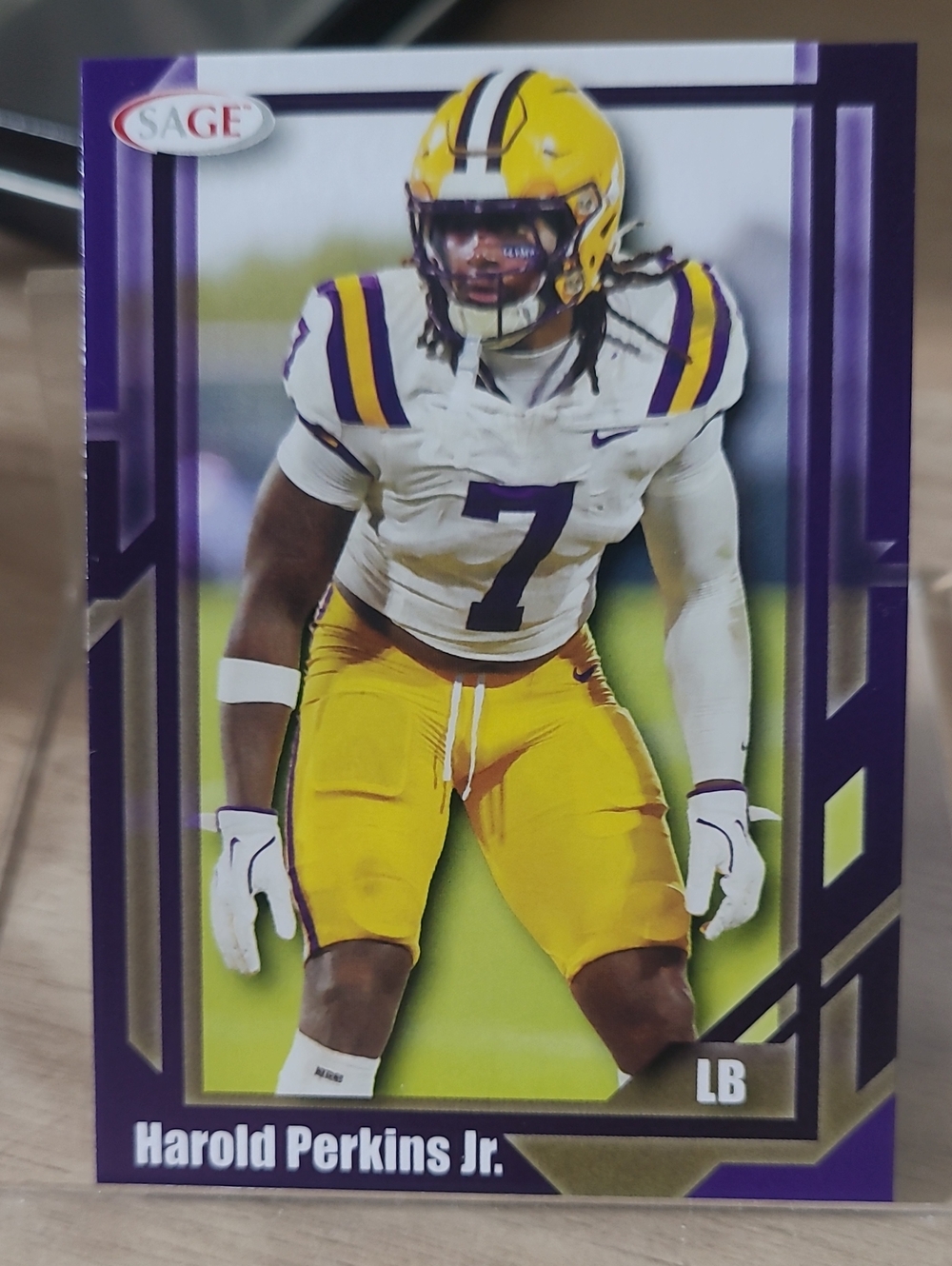 2026 Sage Football Card - Purple & Yellow Design Featuring Harold Perkins Jr.
